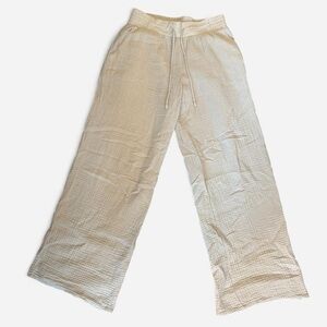 Cream Cotton Wide Leg Pants